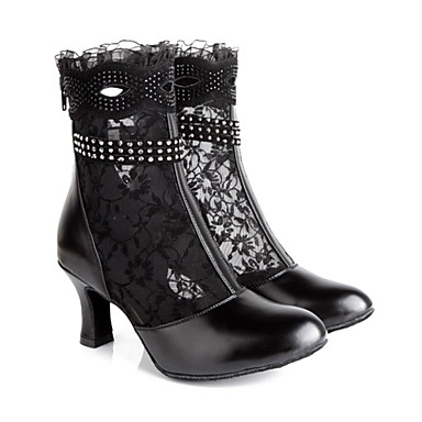 Женская Красивая кожа Кружева Rhinestone Декор танцы Сапоги Верхние обувь
