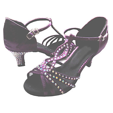 Индивидуальные Женская атласная танцевальная обувь со стразами для Латинской / Бальные Сандалии