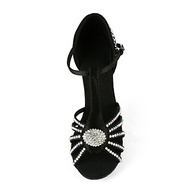 Женская Rhinestone / Атласные Верхняя T-Strap латинского / Бальные танцы обувь