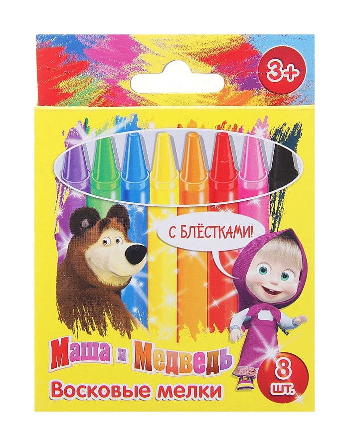 Мелки с блестками Маша и медведь, 8 цветов