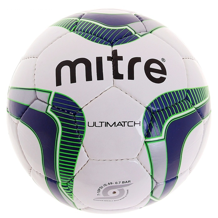 Мяч футб.MITRE Ultimatchарт.BB8015WNB,р.4,глянц.ПУ,32 п,лат.кам,руч.сш,бело-т.син-сал-чер