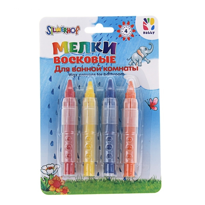 Мелки восковые д/ванной комнаты 4цв HOBBY пласт/держатель блистер 884064-04