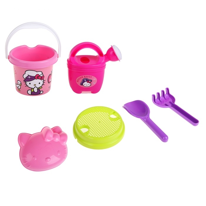 Набор песочный Hello Kitty: ведерко, сито, лейка, лопатка, грабельки, формочка