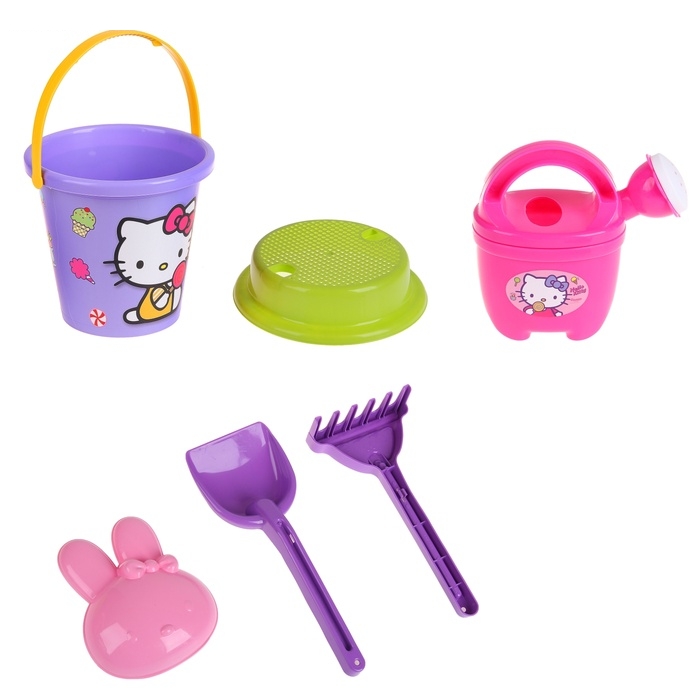 Набор песочный Hello Kitty: ведерко, сито, лейка, лопатка, грабельки, формочка