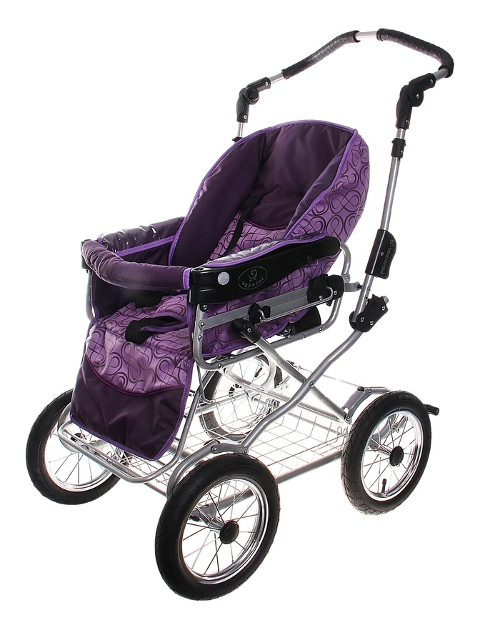 Коляска 2 в 1 Marti Maxi: люлька + прогулочный блок, дождевик, москитная сетка, сумка, цвет фиолетовый с рисунком