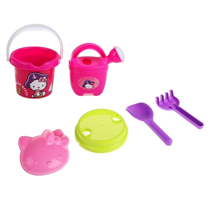 Набор песочный Hello Kitty: ведерко, сито, лейка, лопатка, грабельки, формочка