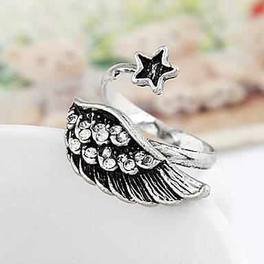 Vintage античный серебряный сплав Циркон Крылья Pattern раскрытием кольца