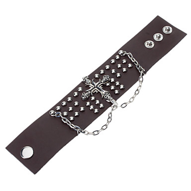 Панк Стиль Rivet Crossbones Черный кожаный браслет