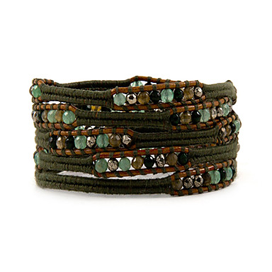 Стиль Vintage Дружба Ткачество кожа  Регулируемый браслет обертывание с Gemstone (Clj-B-401)