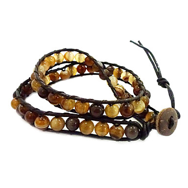 Дружба Vintage Style Ткачество  кожаный браслет обруча 2 Gemstone европейского бисера