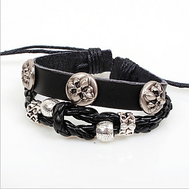 Мода клевера 22см Мужская Разные цвета кожи и сплава Кожаный браслет (черный, кофе) (1 шт)