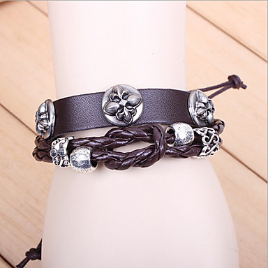 Мода клевера 22см Мужская Разные цвета кожи и сплава Кожаный браслет (черный, кофе) (1 шт)