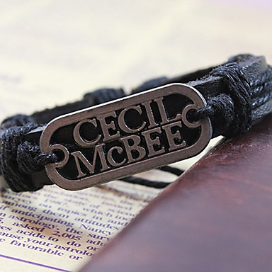 Мода алфавита 24см Мужская черная кожа и сплав Кожаный браслет (1 шт)