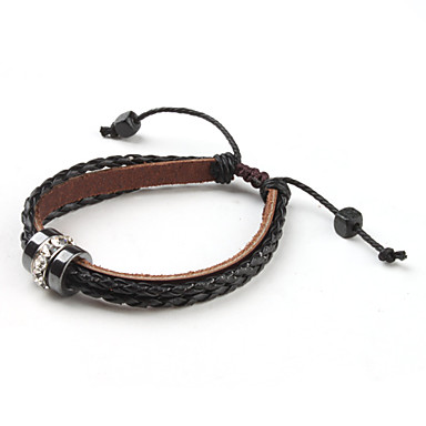 Просто Многослойные Циркон-Шипованная Кожаный браслет