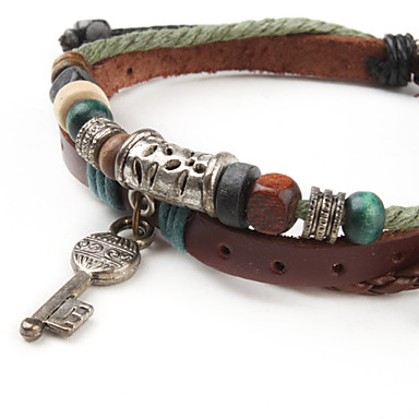 Ключ к Всемирной многослойная ткань Vintage и кожаный браслет