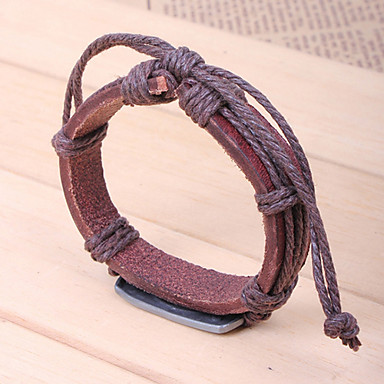 Мода Gecko 24см Мужская Кофе LeatherZ & сплава Кожаный браслет (1 шт)