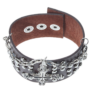 Панк Стиль Rivet Crossbones Черный кожаный браслет