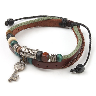 Ключ к Всемирной многослойная ткань Vintage и кожаный браслет