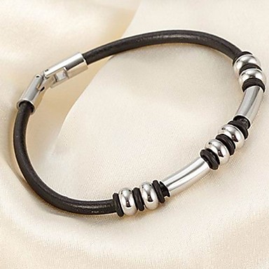 Titanium Мужские черные кожаных людей Браслет с блокировкой из нержавеющей стали Застежка с подарочной коробке