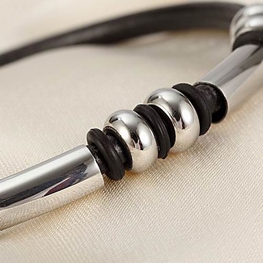 Titanium Мужские черные кожаных людей Браслет с блокировкой из нержавеющей стали Застежка с подарочной коробке