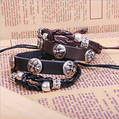 Мода клевера 22см Мужская Разные цвета кожи и сплава Кожаный браслет (черный, кофе) (1 шт)