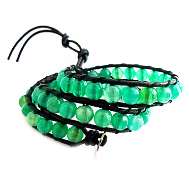 Vintage Style Ткачество  кожаный браслет обруча Gemstone европейского бисера