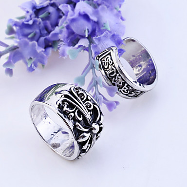 Lureme nk Стиль Chrome Сердце крест кольцо Set