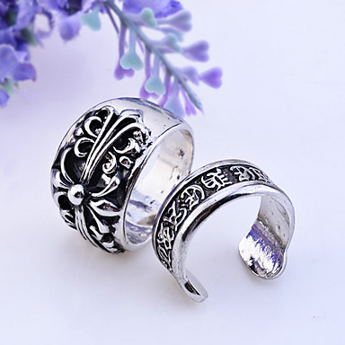 Lureme nk Стиль Chrome Сердце крест кольцо Set