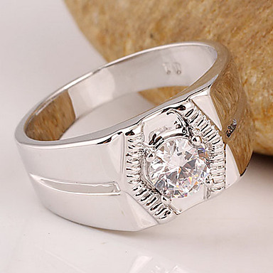 Одиночные Камень Мужская родий Отделка Серебряное кольцо с кубического циркония