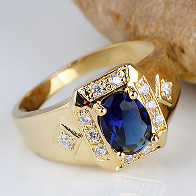 Горячие Продажа Желтое золото Отделка 925 Серебряное кольцо для мужчин с 6X8mm Овал кубического циркония