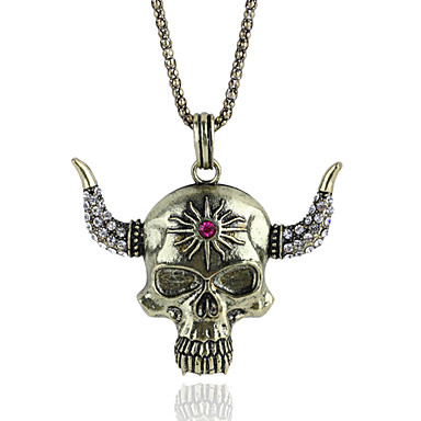 Античная медь черепа Rhinestone ожерелье KL17