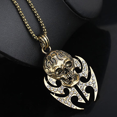 Античная медь черепа Rhinestone ожерелье KL04
