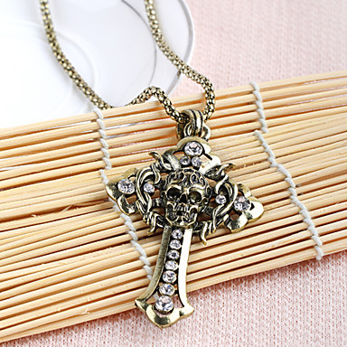 Античная медь черепа Rhinestone ожерелье KL16