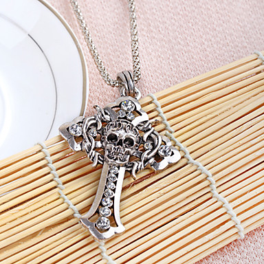 Античная медь черепа Rhinestone ожерелье KL16