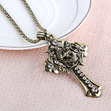 Античная медь черепа Rhinestone ожерелье KL16