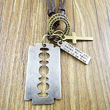 Винтаж (площадь подвеска) кофе кожа ожерелье (серебро) (1 шт)