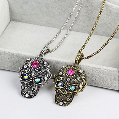Античная медь черепа Rhinestone ожерелье KL01