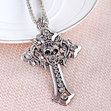 Античная медь черепа Rhinestone ожерелье KL16