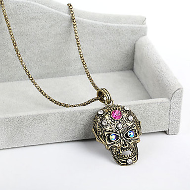 Античная медь черепа Rhinestone ожерелье KL01