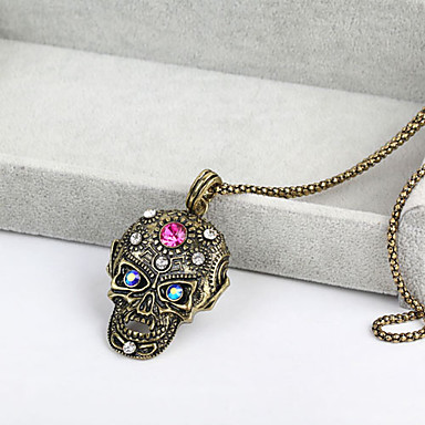Античная медь черепа Rhinestone ожерелье KL01