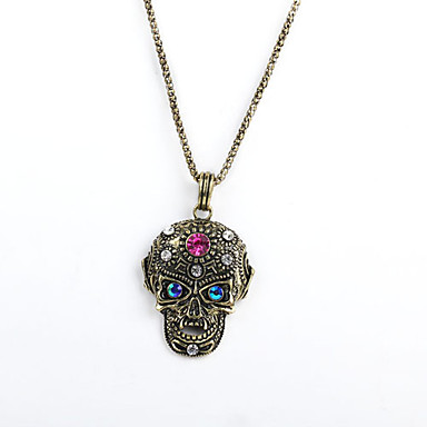 Античная медь черепа Rhinestone ожерелье KL01