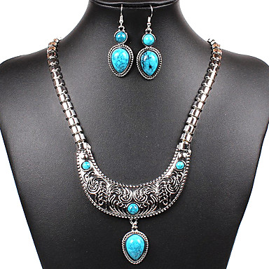 Изящные Женская Сплав серебра (ожерелья & серьги) Gemstone ювелирные изделия Set (красный, черный, синий, зеленый)