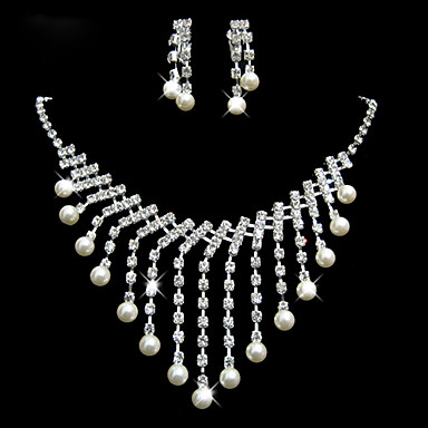 Изысканные свадебные Rhinestone линия жемчужные серьги и регулируемый комплект ювелирных изделий ожерелья