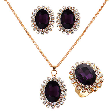 Мода Золото Позолоченные (ожерелье и серьги и кольцо) Gemstone ювелирные изделия Set (золото)