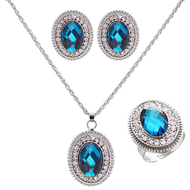 Мода Серебряный позолоченный (ожерелье и серьги и кольцо) Gemstone ювелирные изделия Set (серебро)