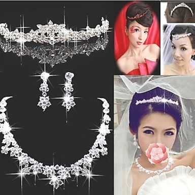 Свадебные украшения наборы Ожерелье Rhinestone тиары Цветочные клипсы уха