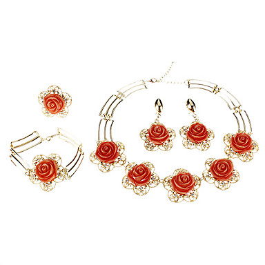 Высококачественный металл Rose Pattern циркуляр позолоченные серьги ожерелье браслет Кольца