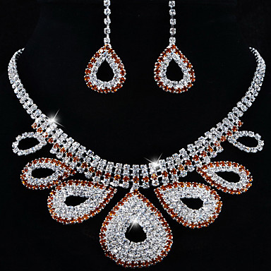 Свадебные Элегантные Rhinestone кристаллическое форму капли Серьги и ожерелье комплект ювелирных изделий