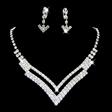 Изысканные свадебные Rhinestone серьги и регулируемая V Форма Ожерелье Комплект ювелирных изделий