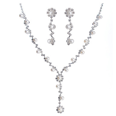 Свадьба Элегантный Перла Rhinestone Crystal серьги и ожерелье комплект ювелирных изделий